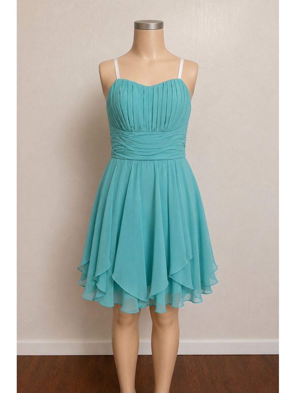 David’s Bridal Aqua Chiffon Strapless Bridesmaid Dress Size 2 Short Pleated